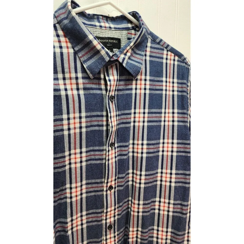 Banana Republic Mens Blue & Red Plaid Button-Down Shirt Long Sleeve Size L - Picture 3 of 10